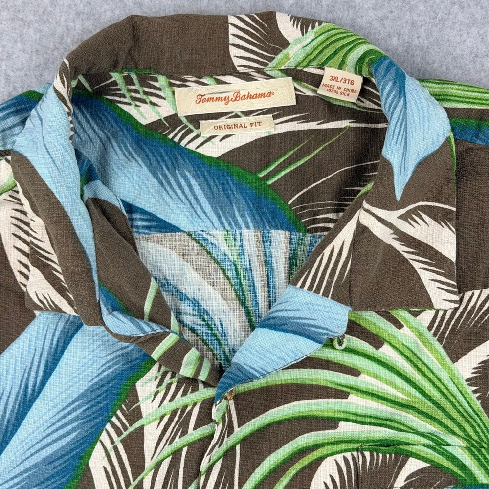 Tommy Bahama Mens 3XL Vtg 100% Silk Tropical Palm Leaf Camp Shirt Brown Aloha